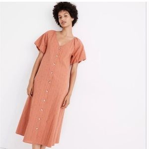 Madewell Embroidered Eyelet Bubble-Sleeve Button-Front Midi Dress size L New